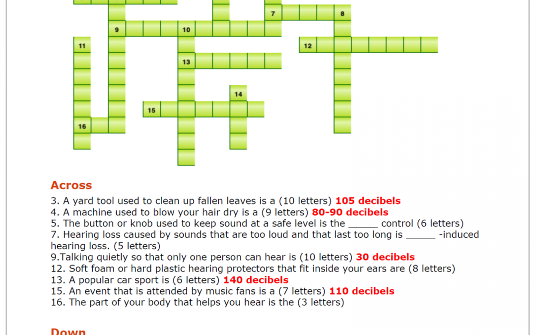 Hearing Safety – Crossword Puzzle