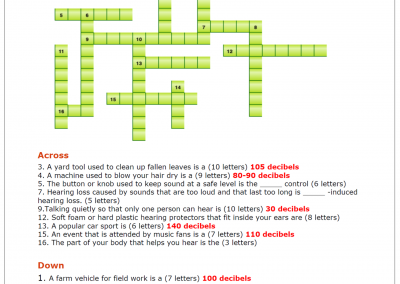 Hearing Safety – Crossword Puzzle