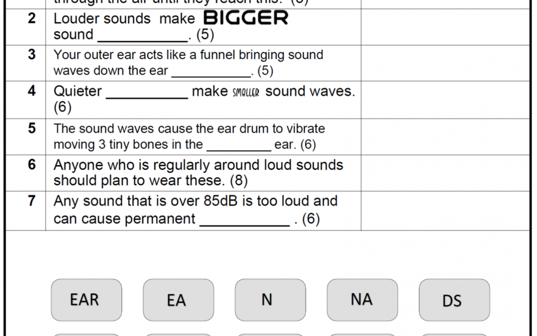 Hearing Safety – Matching Words and Clues