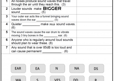 Hearing Safety – Matching Words and Clues