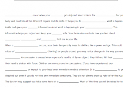 Concussion Prevention – Fill in the Blanks