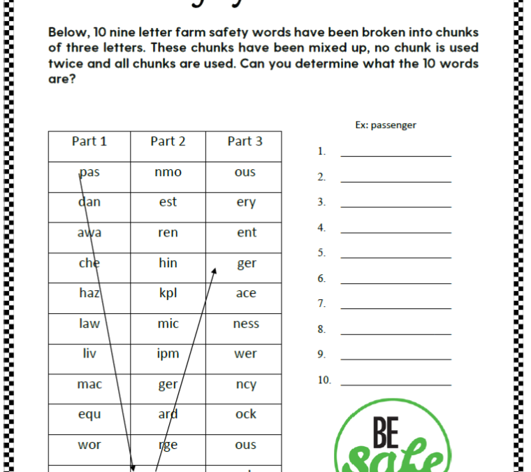 Farm Safety – Word Scramble